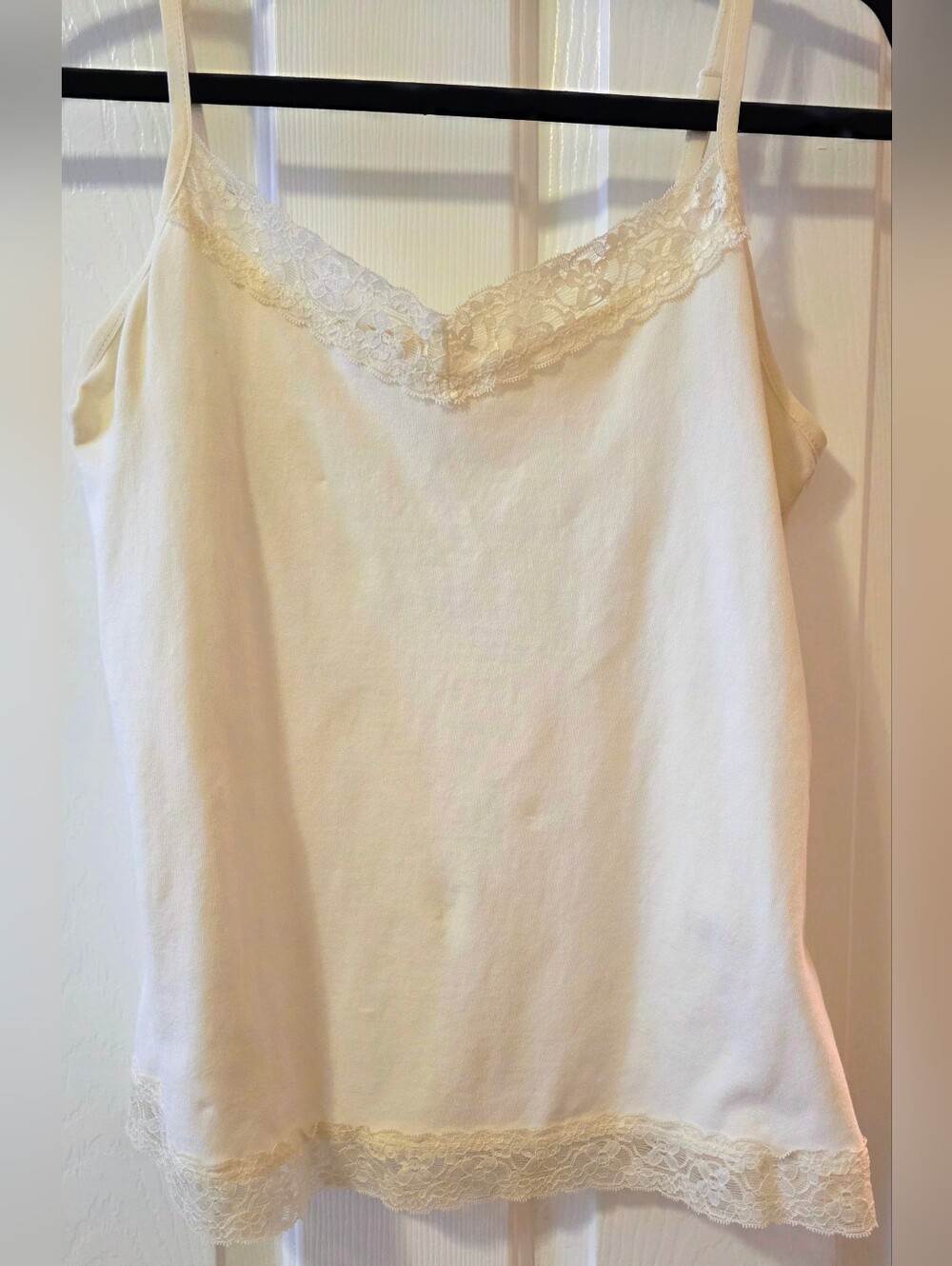 Y2K Christopher & Banks Cream Lace Trim Cami Tank Top Women's Small Cotton